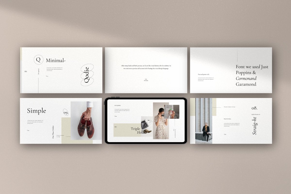 極簡(jiǎn)主義攝影作品集幻燈片模板 qodie - 簡(jiǎn)約商務(wù)圖文設(shè)計(jì)指南